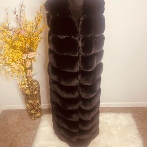 Elegant Faux Fur Black Trench Coat